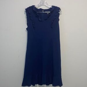 Navy sheath dress with ruffle detail and flounce bottom size 10